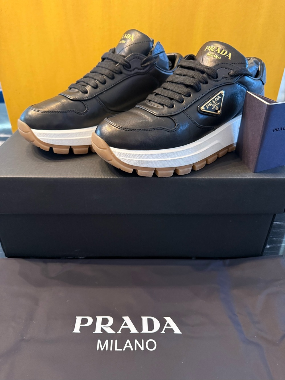 Prada Woman’s Black Leather Platform Sneakers